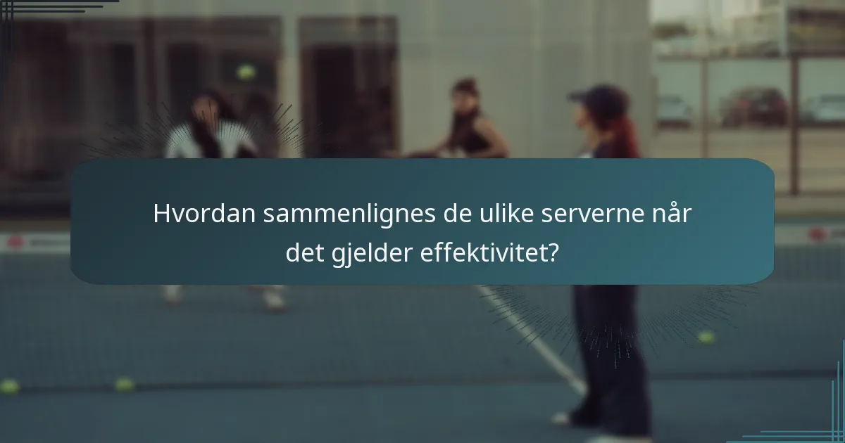 Hvordan sammenlignes de ulike serverne når det gjelder effektivitet?